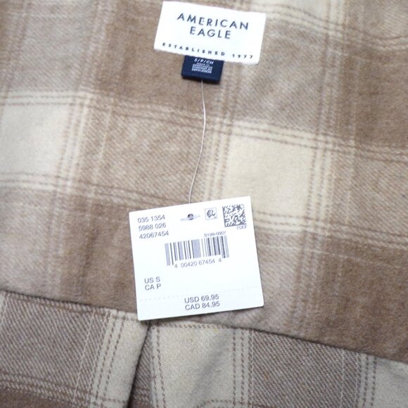 AEO American Eagle Fleece Plaid Shacket Womens SM Tan White Oversized Jacket - Picture 10 of 12
